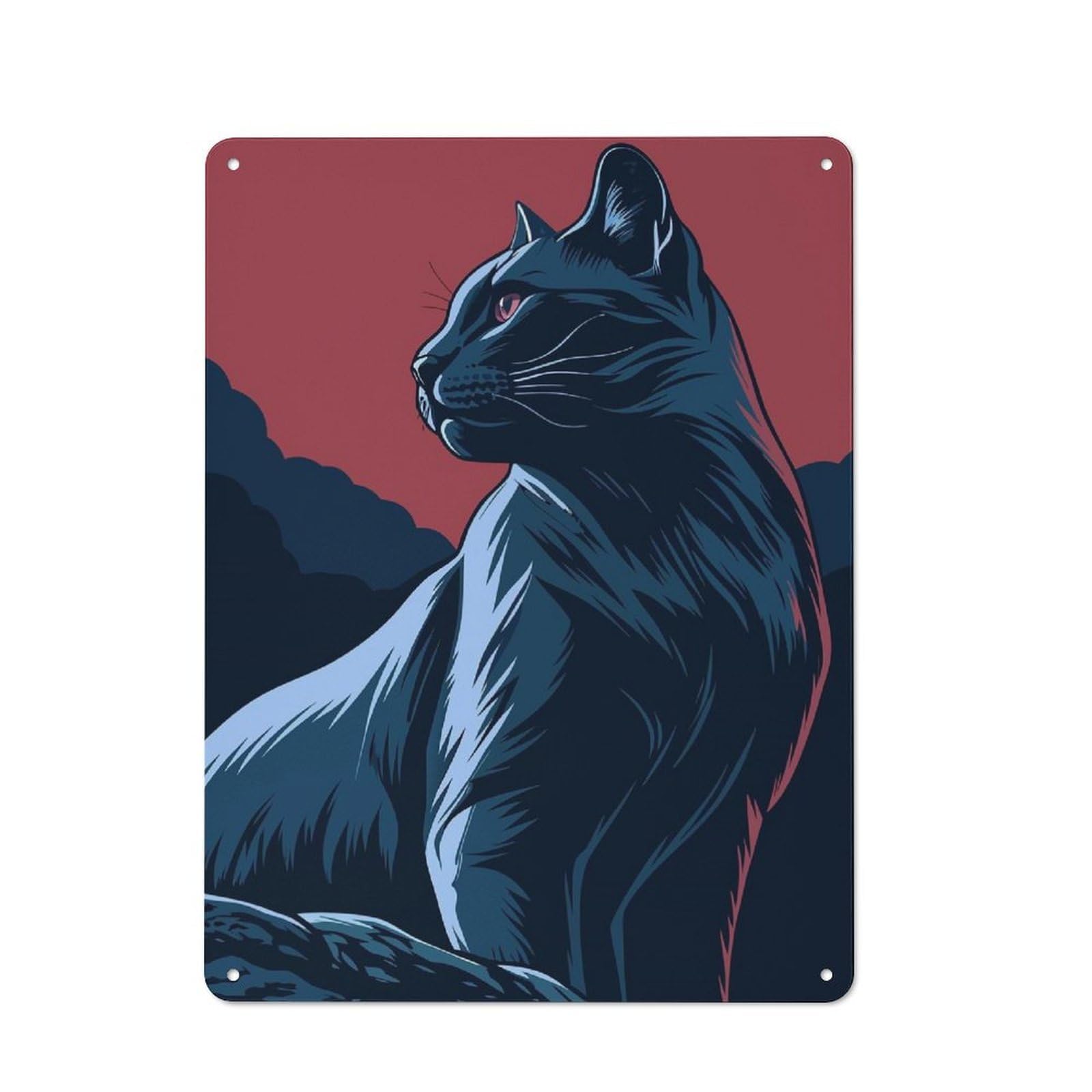 Junmoney Stylized Black Cat Illustration Understated Metal Wall Decor 40X30cm, Decorative Metal Sign For Workspace, Cafe, Shop Or Desk Area