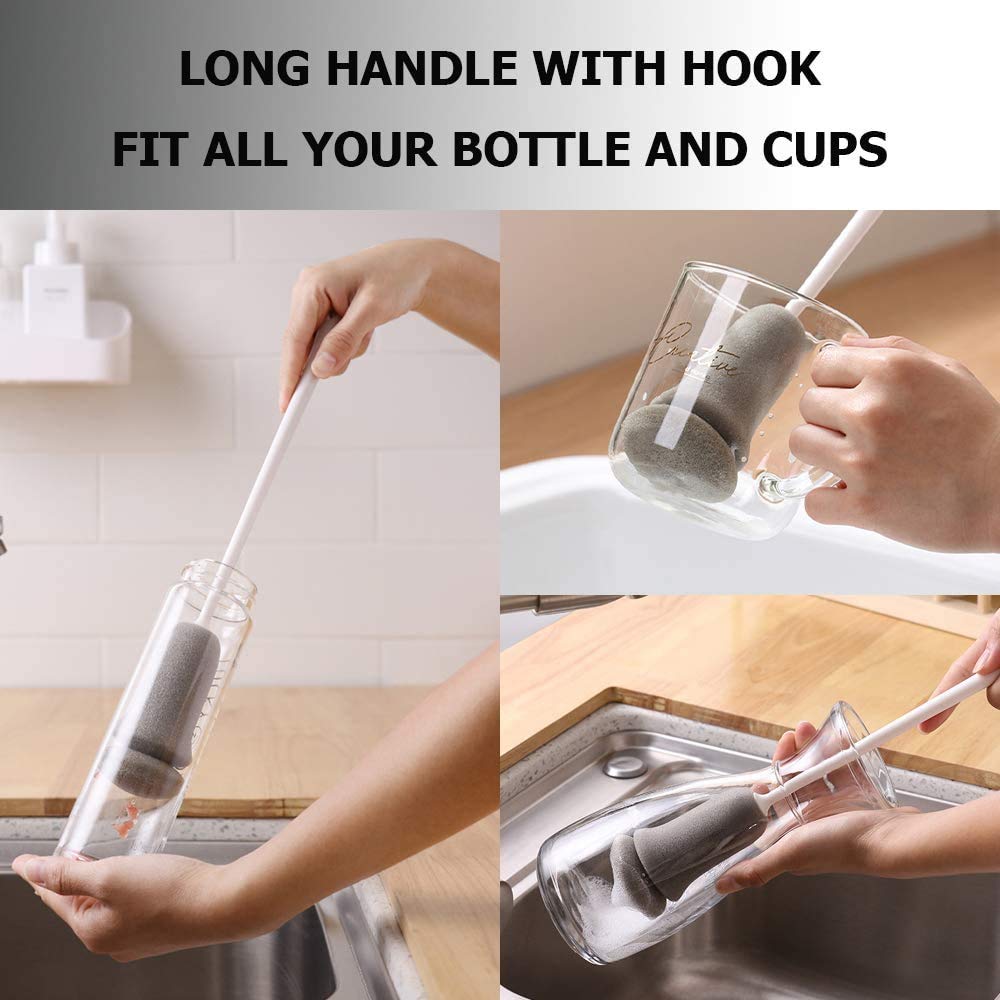 NILKANTH® Sponge Bottle Cleaning Brush | Baby Bottle, Wine Glass & Vase Cleaner | Long Handle Glassware Cleaning Brush (1 Pc, Random Color) 3