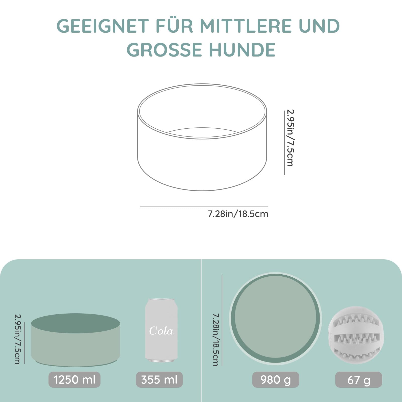 SPUNKYJUNKY Ceramic Dog Bowl Feeding Bowl Cat Bowl for Cats and Dogs (1250 ml, Light Green), 1250ml - Image 4