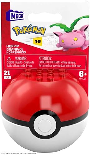 Miniatura 6 de Mega Pokemon Hoppip - Juego de construcción con 21 ladrillos y piezas compatibles y Poke Ball, juego de regalo de juguete para edades de 6 años en