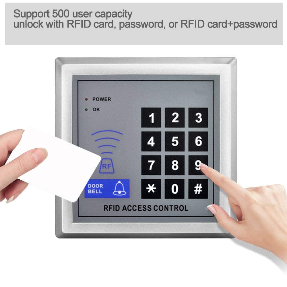 WANGCL Pełny zestaw systemu kontroli dostępu do drzwi RFID z samodzielną klawiaturą wejściową do drzwi 125 kHz, elektryczny zamek magnetyczny, przycisk wyjścia, 10 szt. pilotów