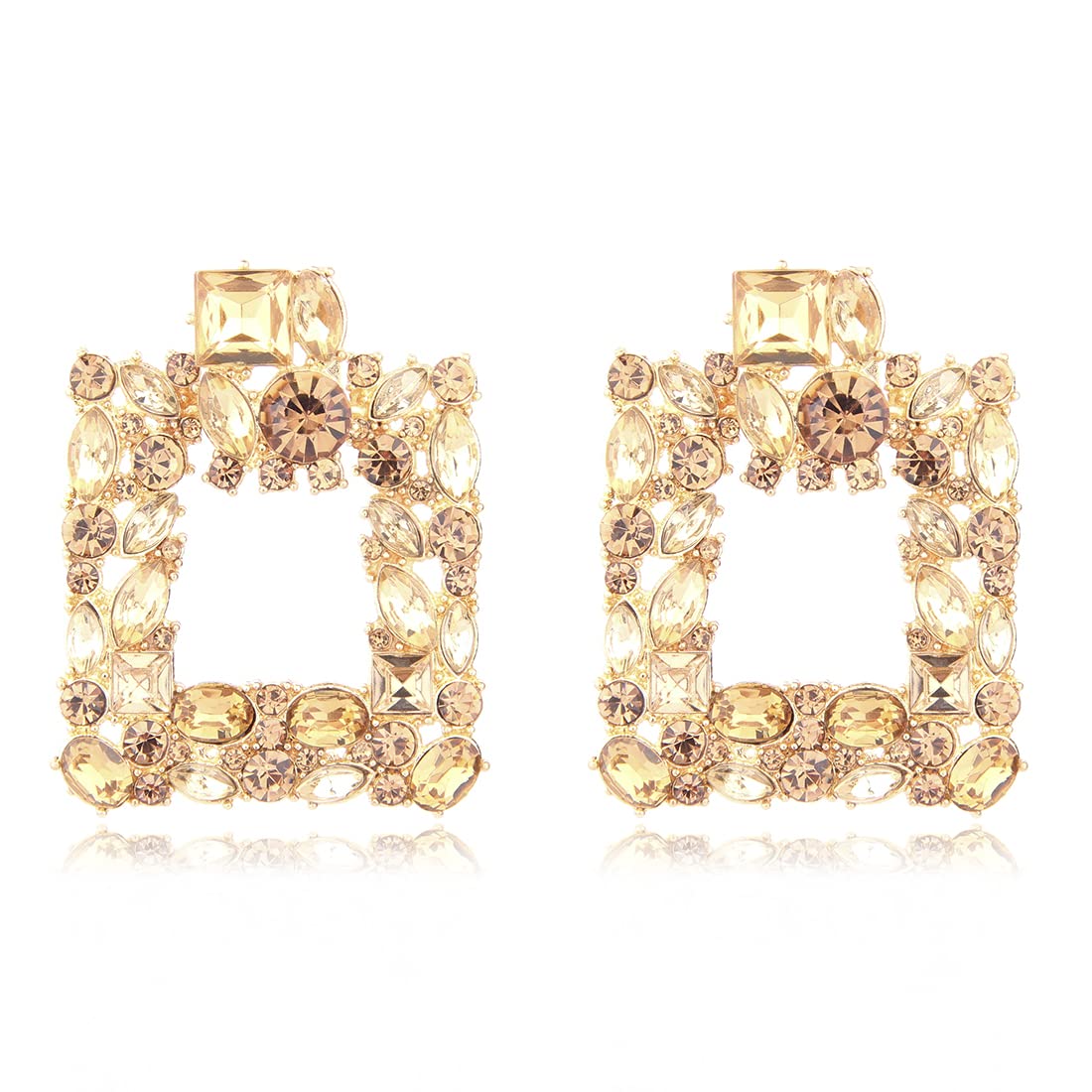 KELMALLElegance Rhinestone Rectangle Earrings Trendy Crystal Geometric Drop Dangle Statement Earrings for Women