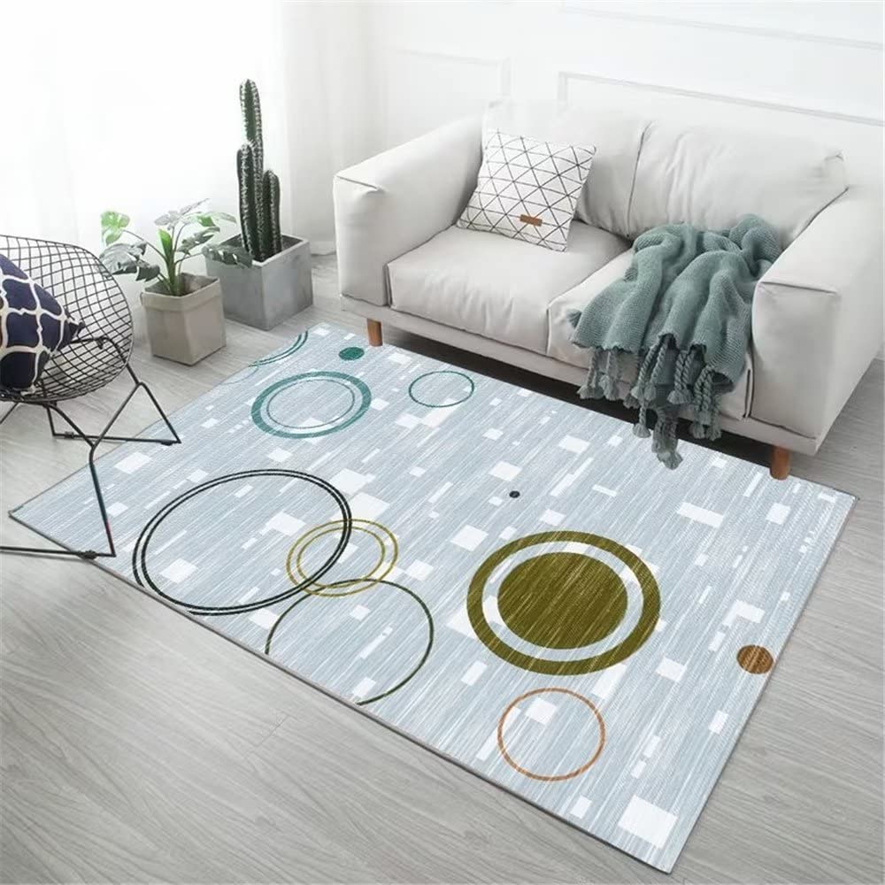 Tapis de salon rond bleu grand format motif abstrait moderne