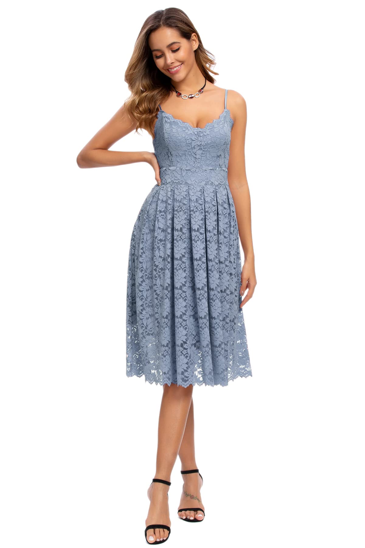 Atnlewhi Abito da donna vintage senza maniche con scollo a V, linea ad A, lunghezza al ginocchio, abito da damigella d'onore elegante