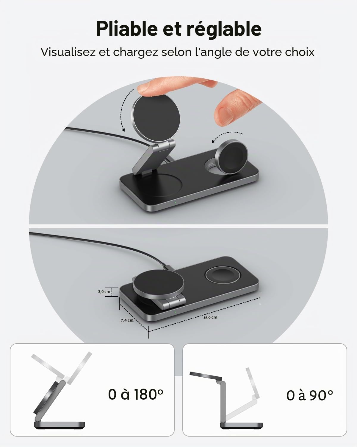 Station de Charge 3-en-1 pour Samsung, Chargeur sans Fil magnétique Pliable 15W Compatible pour Galaxy S25/S24/S23 et Z Fold/Flip, Galaxy Watch & écouteurs Buds-Noir