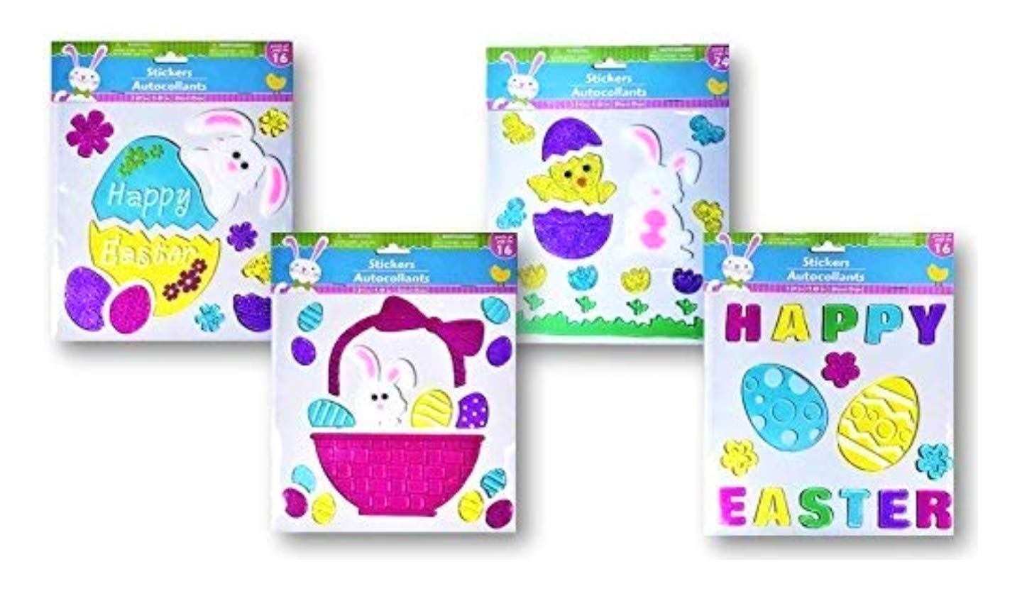 Assortment of Easter Gel Clings! Includes (4) Sheets, Including Easter Basket, Bunny, Chick, Flowers, and a Variety of Egg Shapes (2018 Version)