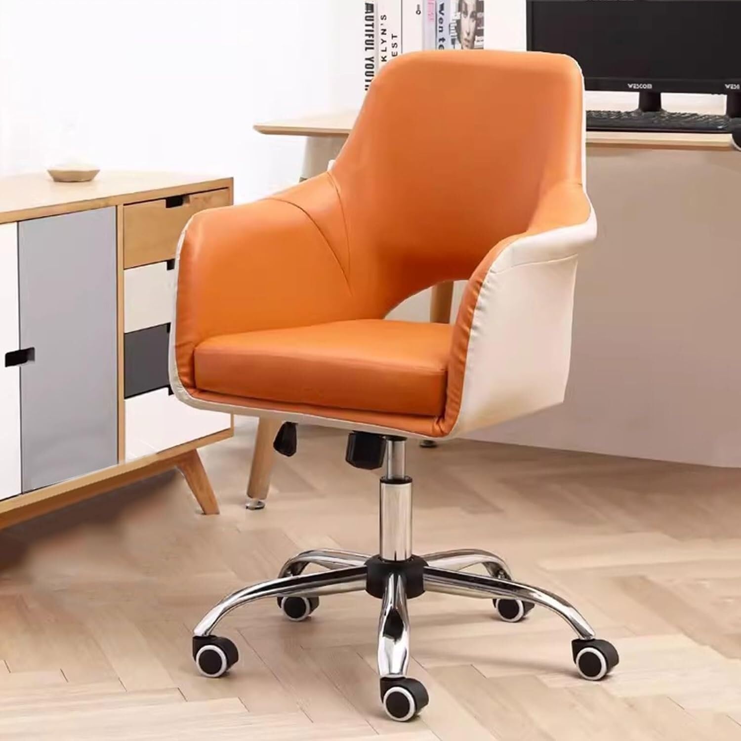METTEOR Office Chair for Home & Study PU Leather Swivel Task Chair with Armrests Adjustable Cuter Chair for t & Support (Yellow/a Size)