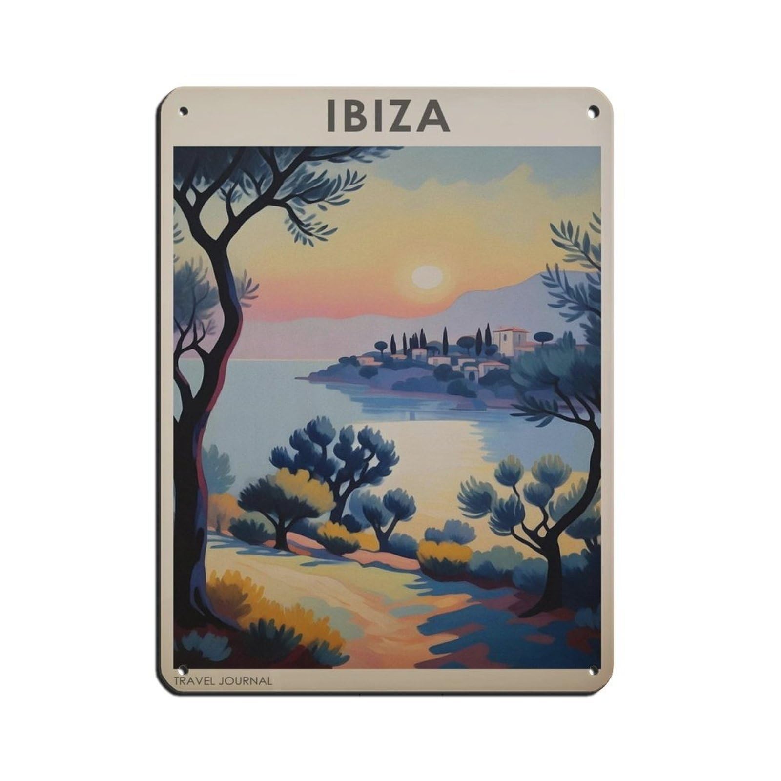 Ibiza Vintage Travel, Retro Travel Art Tin Sign Vintage Metal Pub Club Cafe Bar Home Wall Art Decoration Poster Retro 12x16inch(30x40cm)