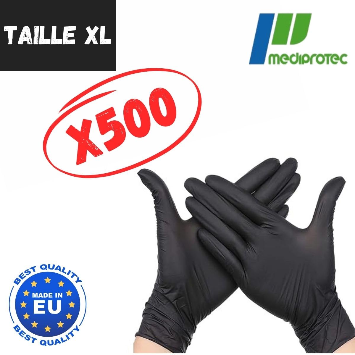 Guante Nitrilo Negro Sin Polvo | Kit Profesional | Ambidiestro | Borde enrollado, Dedo Texturado | Textura antideslizante | Reglamenation Reach | Talla S a XL | EPI de Categoría III (XL)