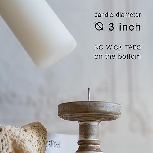 Miniatura 3 de Juego de 3 velas de pilar blancas sin perfume vertidas a mano de 3 x 6 pulgadas, sin goteo, combustión de larga duración, aproximadamente 100 horas