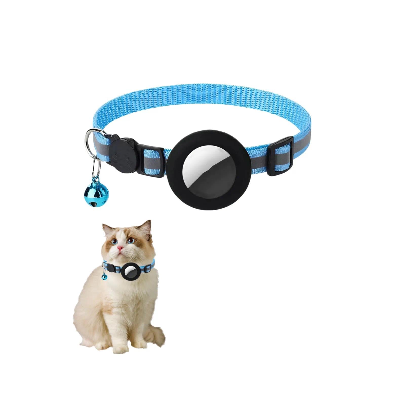 Reflectante Collar Gato Antiahogo, Ajustable Localizador GPS Gatos, Azul, Collar Gato con Cubierta de Silicona, Adecuado para Rastreadores Airtag