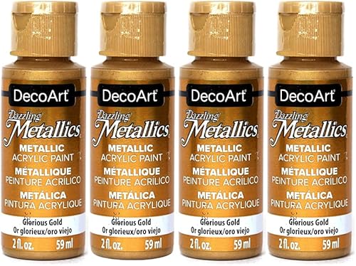 Miniatura 5 de DecoArt Dazzling Metallics - Juego de 4 pinturas acrílicas doradas gloriosas de 2 onzas, suministros de arte de pintura acrílica metálica dorada,
