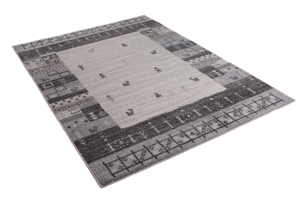 Tapiso® Dywan Sari z krótkim włosiem | melanżowy designerski dywan w kolorze szarym, czarnym, kremowym z abstrakcyjnym wzorem w kratkę diamentową | idealny do salonu, pokoju gościnnego, jadalni | Ökotex 220 x 320 cm