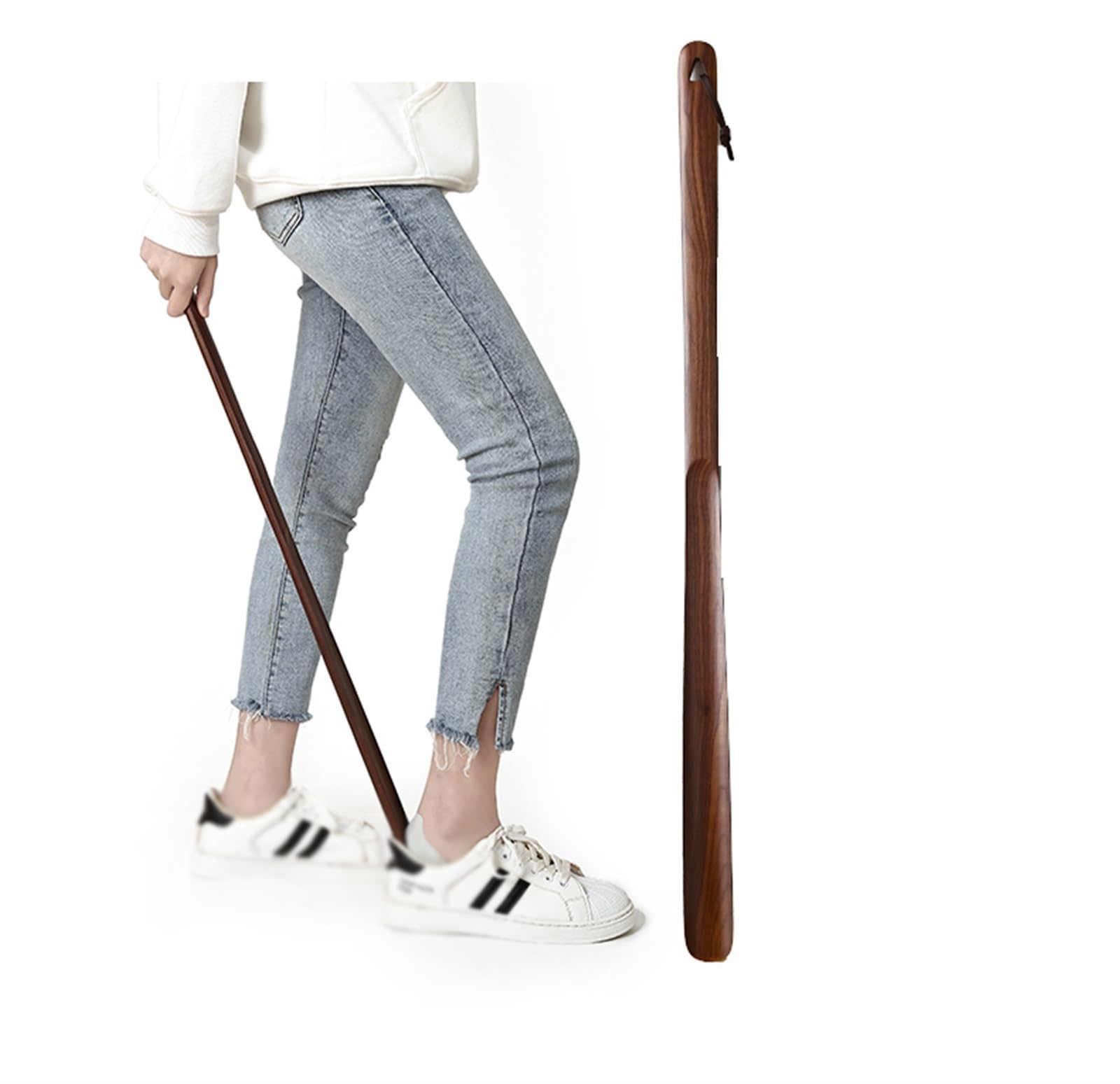 Calzador de madera extralargo de 60 cm, ligero, para poner y quitar fácilmente, ideal para personas mayores, hombres, mujeres y niños, herramienta de ayuda para zapatos perezosos
