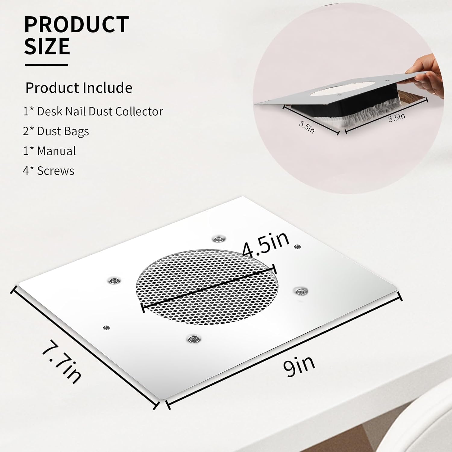 Máquina Colectora de Polvo para Uñas, Colector de Succión de Polvo para Arte de Uñas Potente Filtro Reutilizable de Superficie de Metal Extractor de Aspiradora de Vacío Enchufe de la UE 220-240V