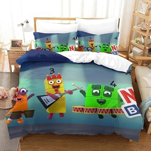 YINGD Cartoon Number-Blocks Bedding Set Duvet Cover Bed Set Quilt Cover Pillowcase Comfortable king Queen Size Boys Adult