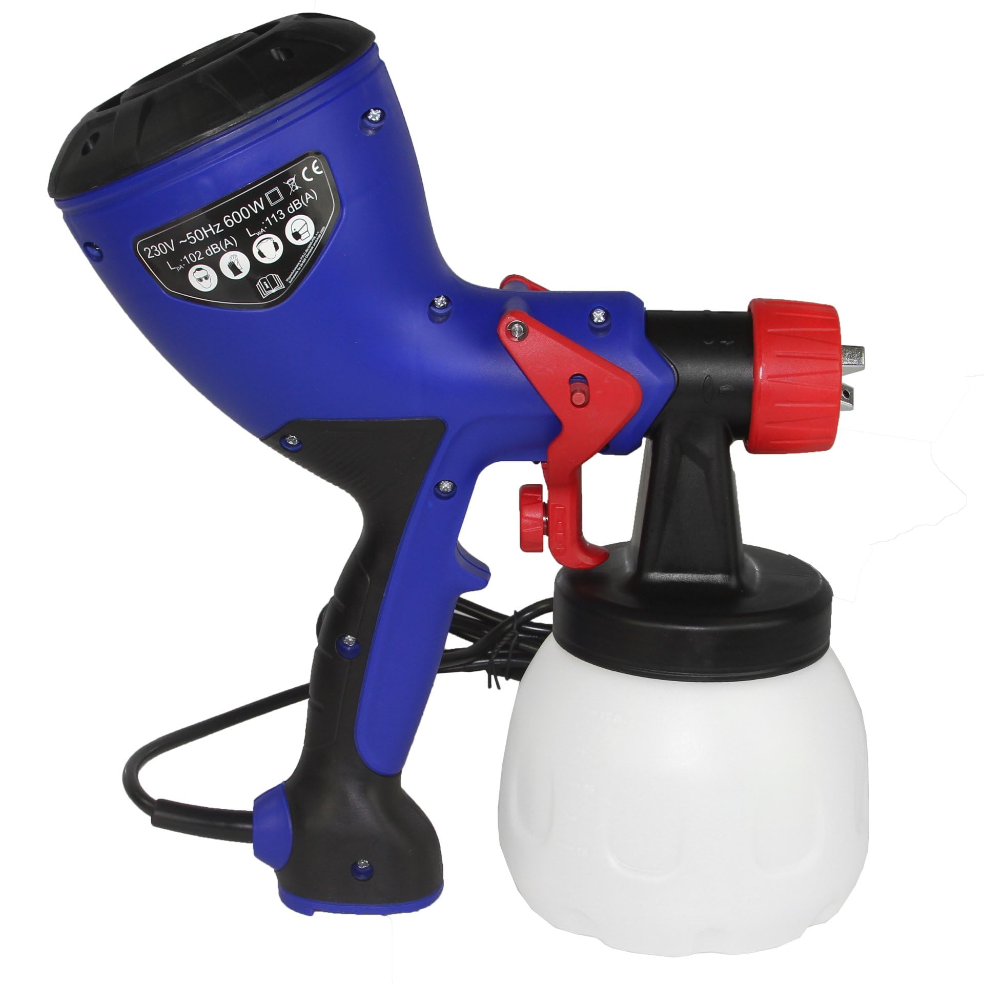 Elektryczny pistolet natryskowy | 600 W | Maksymalny przepływ 0,5 l/min | Dysza metalowa 1,8 mm | Zbiornik 1 litr | do farb olejowych akrylowych emulsyjnych, impregnujących podkładów lakierniczych