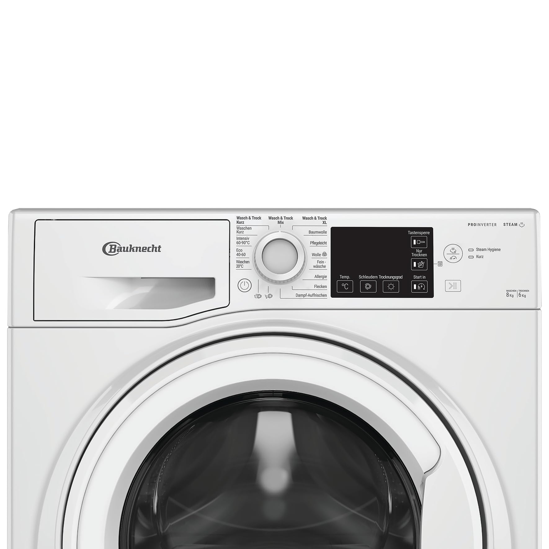 Bauknecht WD Eco Shield 8614 D Waschtrockner, 8 kg Waschen, 6 kg Trocknen, Flecken 40°, Steam Hygiene mit Antivirus, Steam Refresh, Anti-Allergie-Programm, Dynamic Inverter-Motor, Weiß