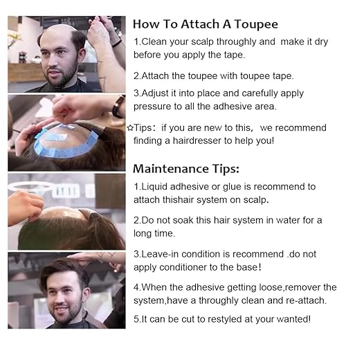 Miniatura 5 de Toupee - Pelucas de cabello humano para hombres, tupé europeo virgen, unidades de cabello humano ondulado, peluca para hombre, sistema de reemplazo