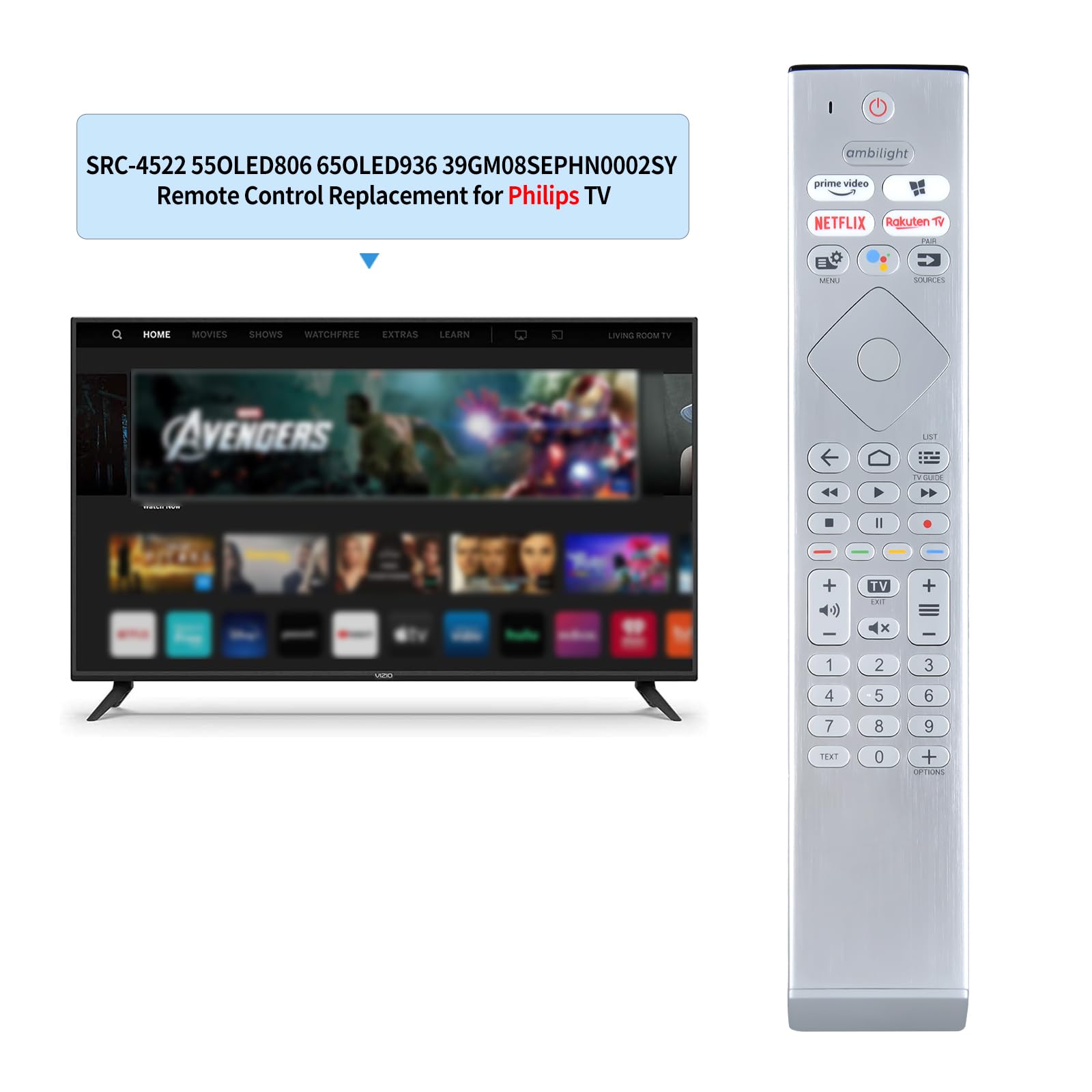 AULCMEET 996599002342 Télécommande Rechange Pour Philips OLED TV 50PUS7394/ 12 55OLED934/12 65OLED804/12 65PUS8204/12 55OLED854/12 55PUS8804/12 55PUS7334/12 65OLED854/12 65PUS8204 50PUS8204/12