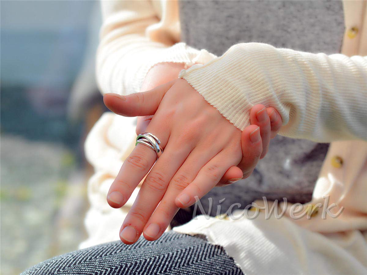 NicoWerk Anillo de plata de ley 925 para mujer, ancho, liso, calado, ajustable, abierto, SRI454, Plata de ley