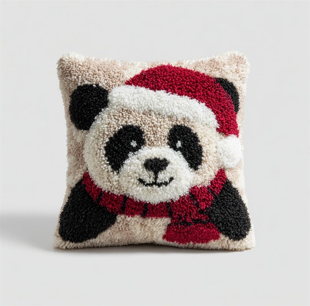 FWRTYCB Latch Hook Kits for Adults,Christmas Panda Pillow Sofa Cushion