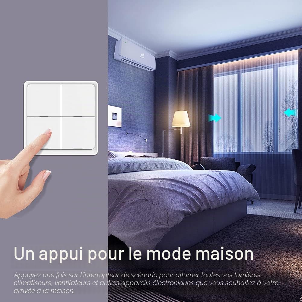 MOES 4 Gang ZigBee Wireless 12 Scene Button Switch Smart Home Automation Scene Switch, utilisé pour les appareils intelligents Tuya, Besoin de Tuya ZigBee HUB, batterie gratuite, blanc