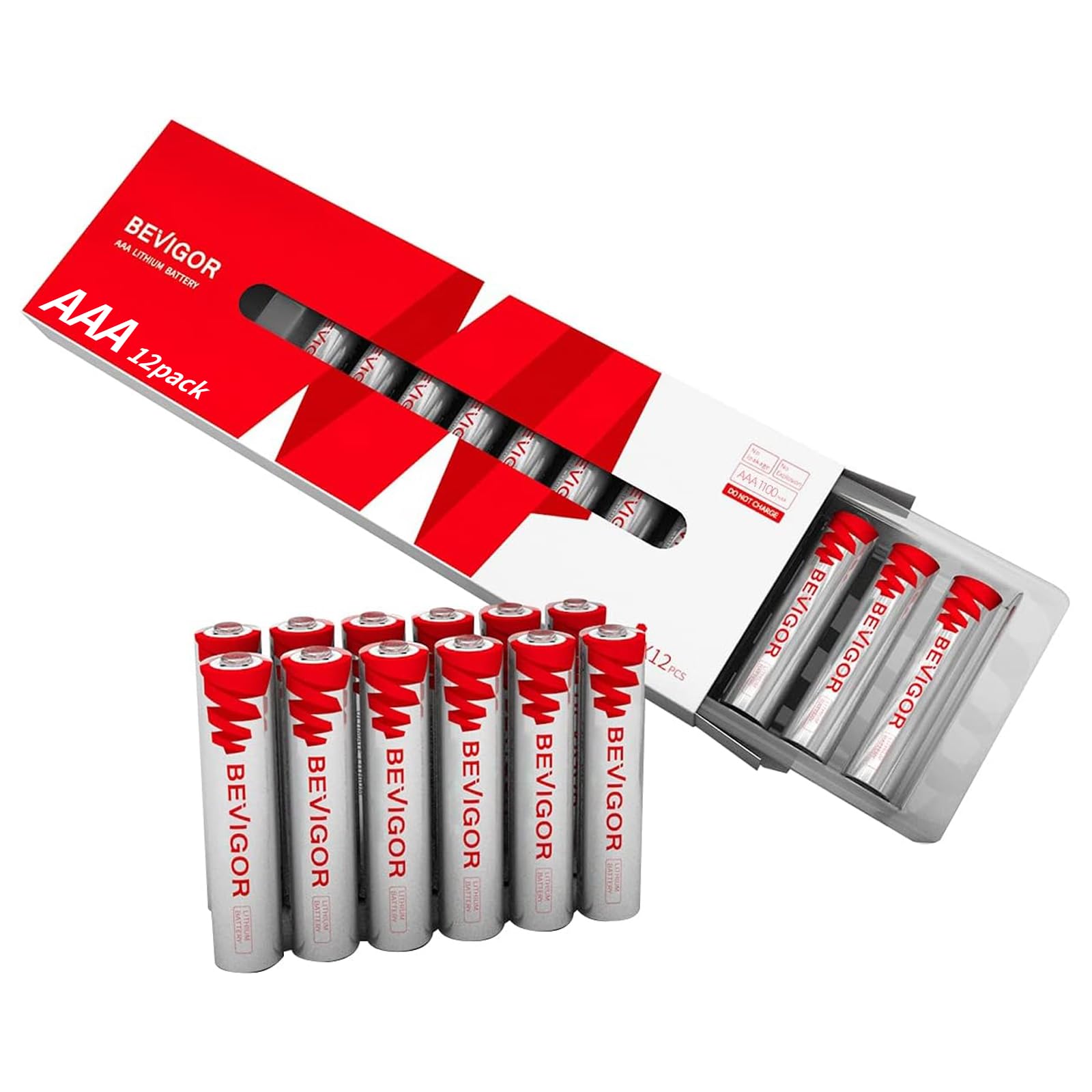 BEVIGOR AAA Lithium Batteries, 12Pack Lithium Iron Triple A Batteries, 1.5V 1200mAh Longer Lasting AAA Batteries for Flashlight, Toys, Remote Control, 【Non-Rechargeable】