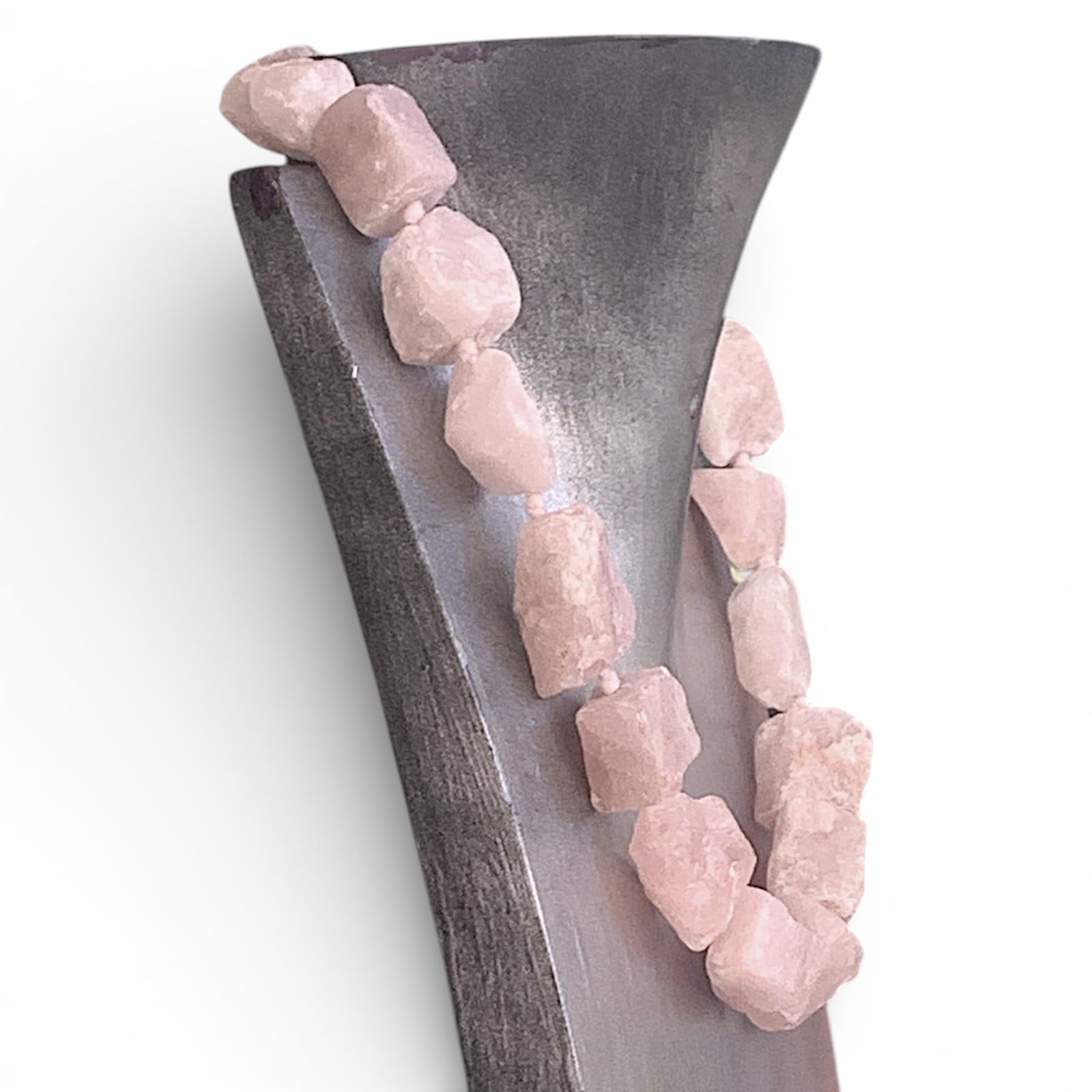 Collana Artigianale in Quarzo Rosa Pietra Naturale Gioiello Uomo Donna Arte Design D 25cm