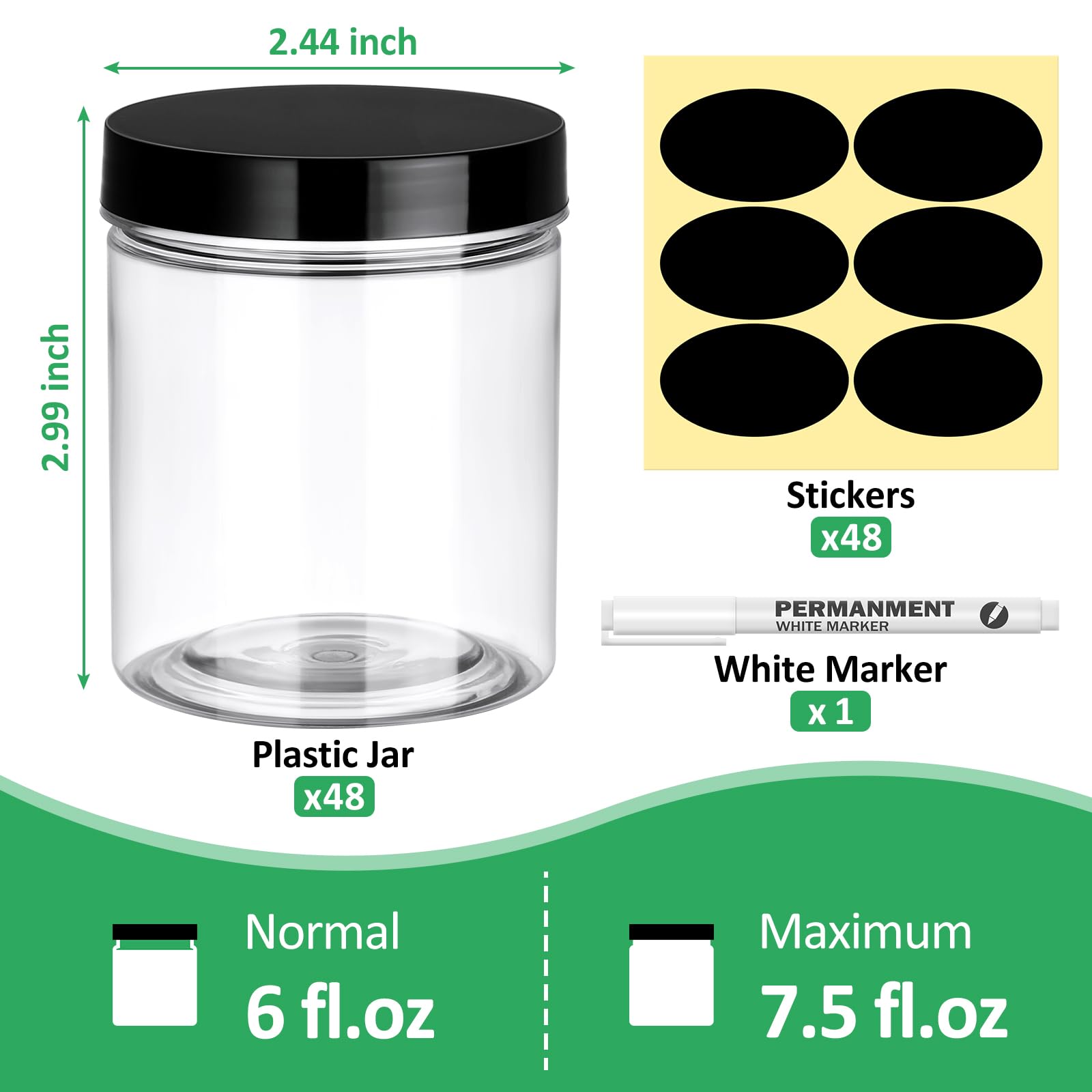 Eupako Confezione da 48 barattoli in plastica con coperchio, 170 ml, contenitori vuoti trasparenti per cosmetici, con penna ed etichette, piccoli barattoli rotondi in plastica con coperchio a vite per