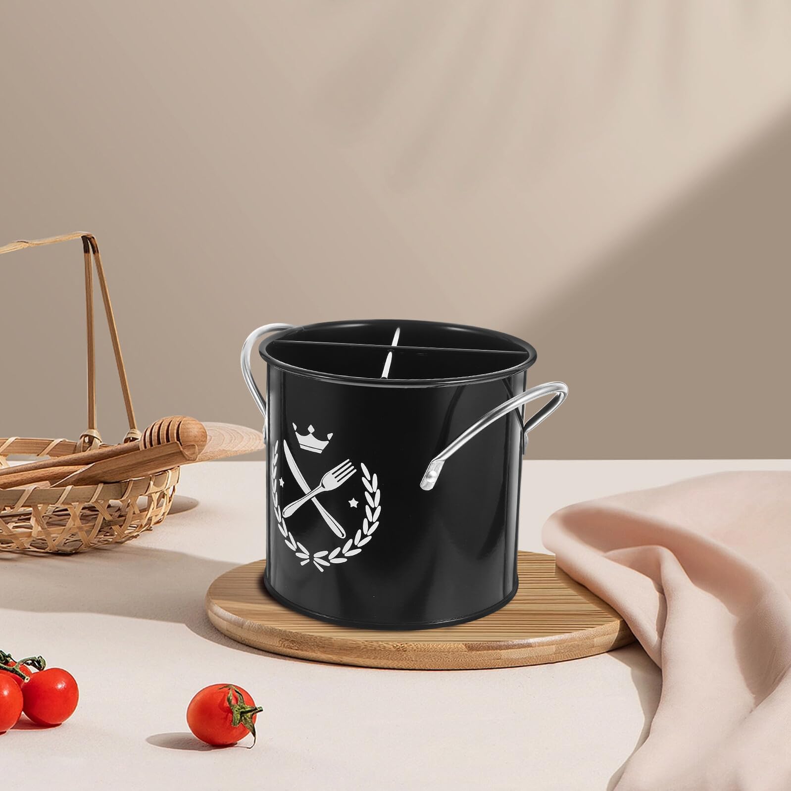 TOYANDONA Portautensili Cucina in Ferro Galvanizzato Stile Retrò Grande Capacità Scolaposate per Lavello Organizer Utensili Multifunzione per Cucchiaio e Posate Accessorio Cucina Resistente