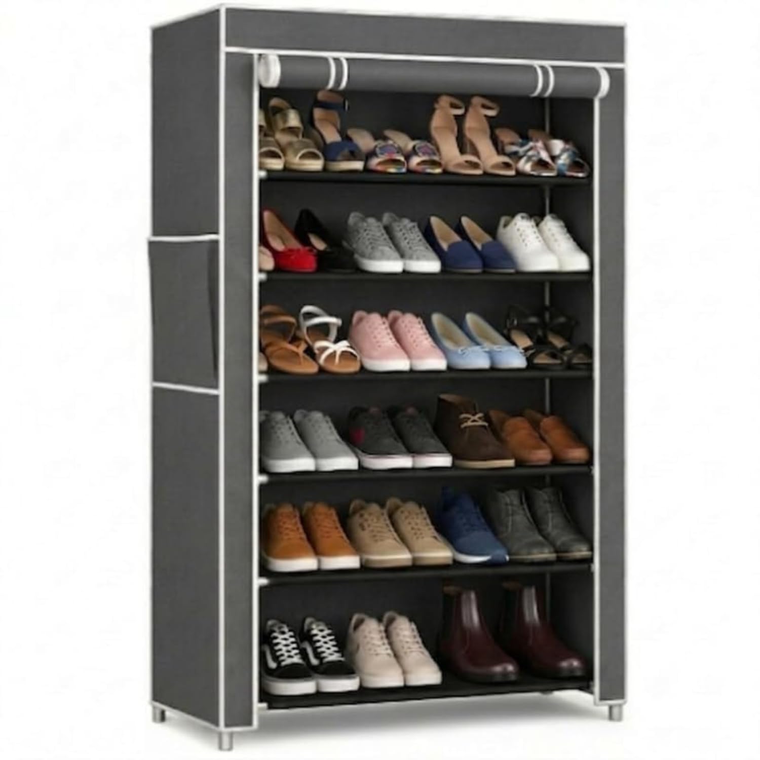 6 Layer Shoe Rack Plastic with Grey Cover | Multipurpose Plastic Shoe Rack for Home | Space Saving Foldable Shoe Stand | Storage Rack for Home, Bedroom & Entryway-image-31