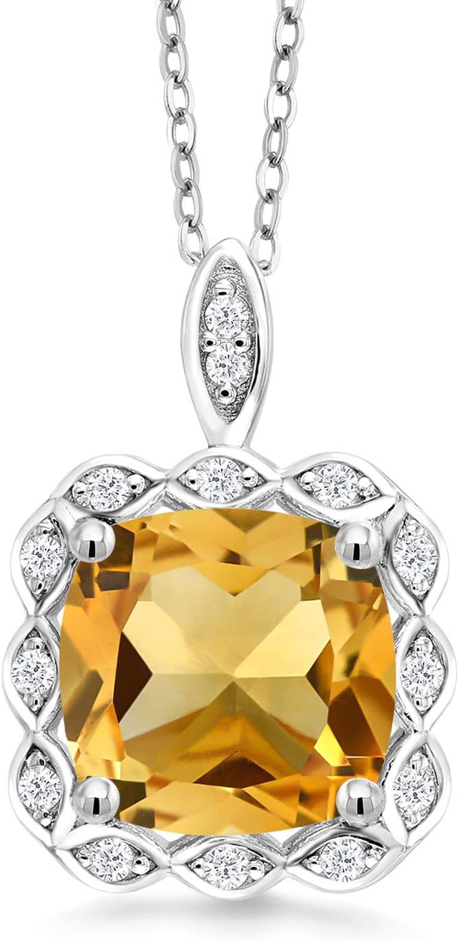 Gem Stone King 3-5 Cttw Gemstone Birthstone Halo Pendant Necklace for Women | 925 Sterling Silver | 10MM Cushion | With 18 Inch Silver Chain | Fine Jewelry Gifts for Her Mom Women Wife