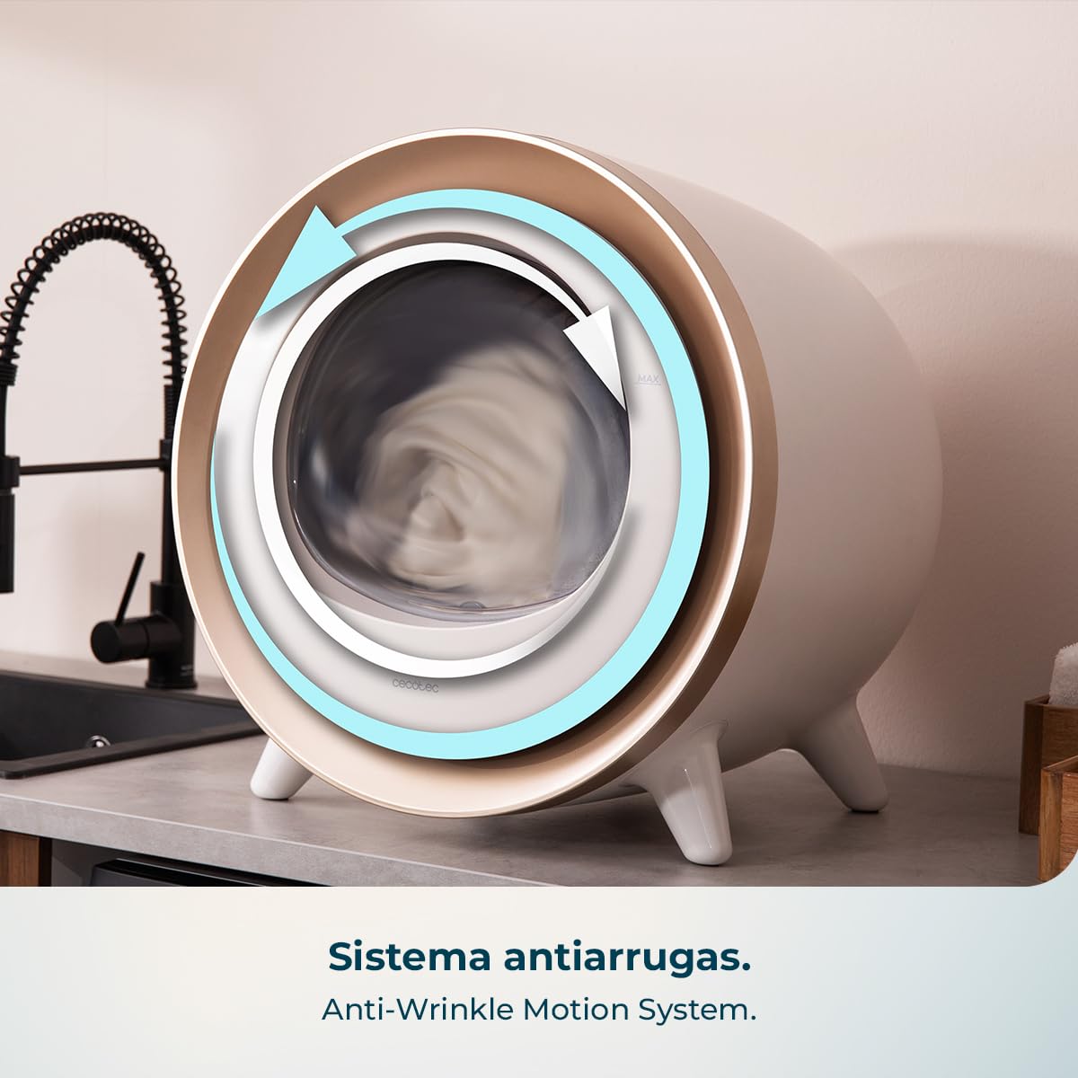 Cecotec Secadora Compacta Evacuación 3Kg Bolero DressCode Dry 3500V Gold. 8 Programas, Secado Automático Inteligente, Control Touch, Función UV Care, Tambor Inox, Antiarrugas, Blanco y Oro Cromado