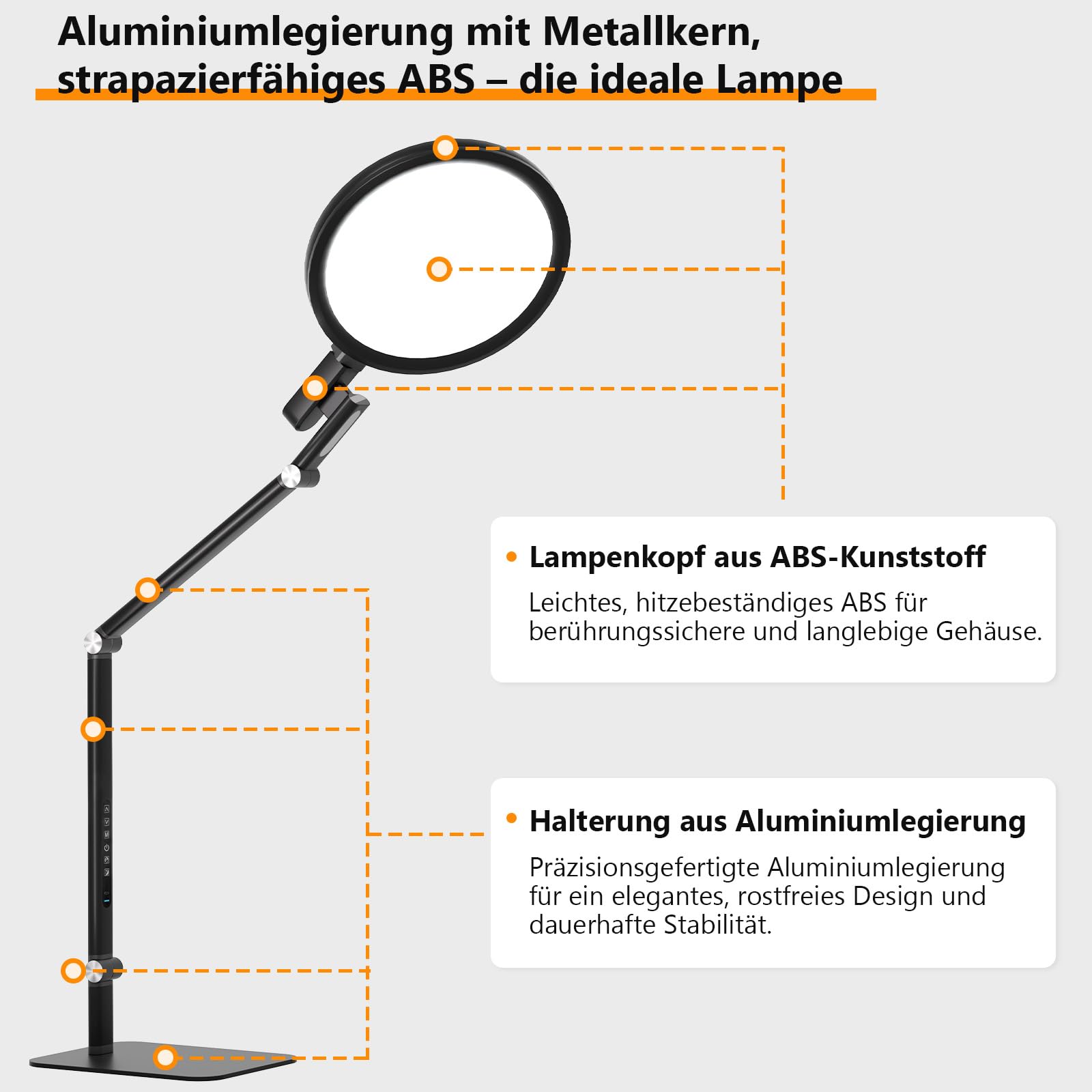 Schreibtischlampe Led Dimmbar, 5 Farben und 5 Helligkeitsstufen | Tischlampe mit USB-Ladeanschluss Touch-Steuerung für Kinder, Schlafzimmer, Lektüre, Büros