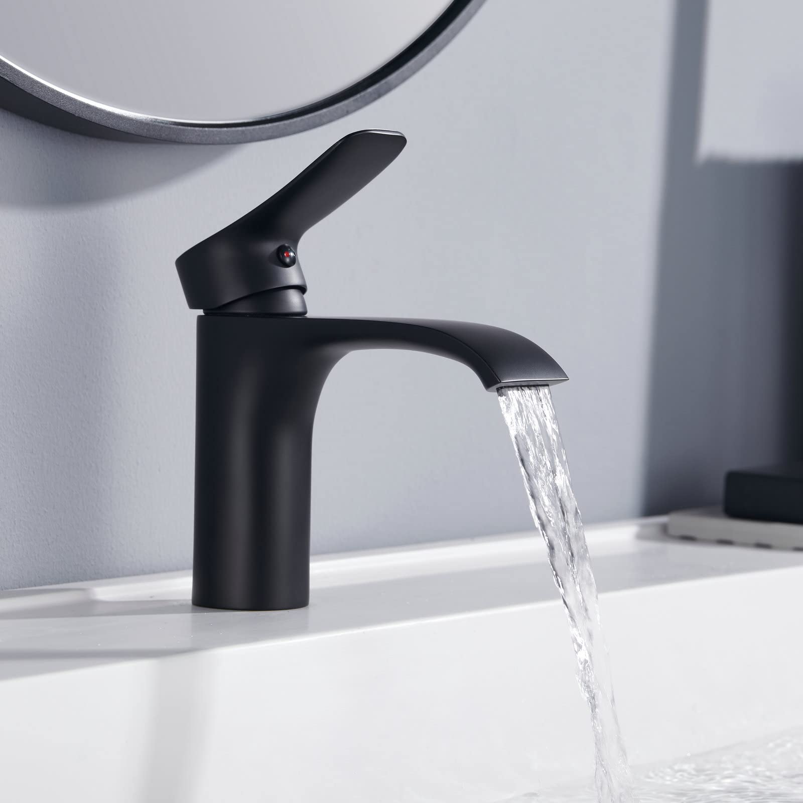 Muyedrain Black Bathroom Tap - Stainless Steel Washbasin Tap With Waterfall - Single Lever Mixer Tap For Washbasin