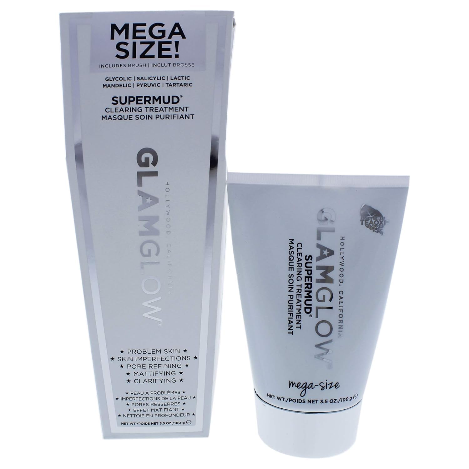 SUPERMUD Instant Clearing Treatment Gesichtsmaske | Klärende Gesichtsmaske für zu Akne neigende und fettige Haut zur Porenverfeinerung | Aktivkohle, BHA & AHAs