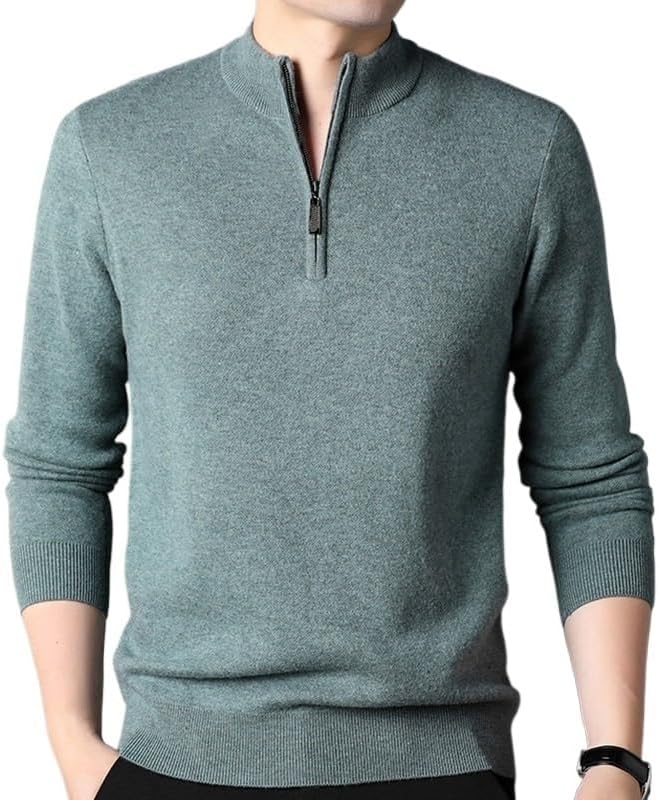 Winter Thick Wool Knitted Sweater Men's Half Height Zipper Collar Sweaters Gray