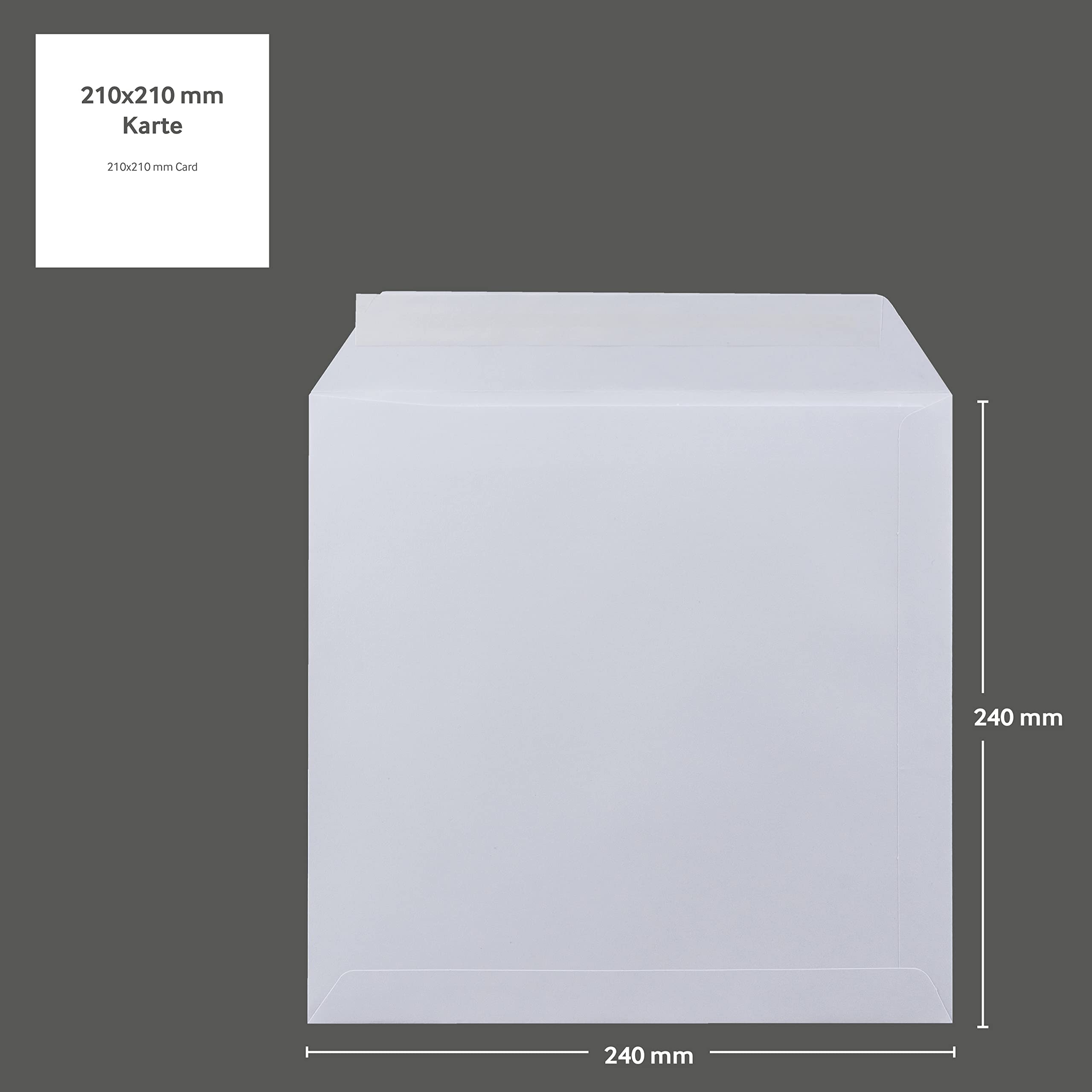 100 Stück, Briefumschläge, 240 x 240 mm, Haftklebung mit Abziehstreifen, Gerade Klappe, 120 g/qm Offset, Ohne Fenster, Weiß (Hochweiß), Blanke Briefhüllen