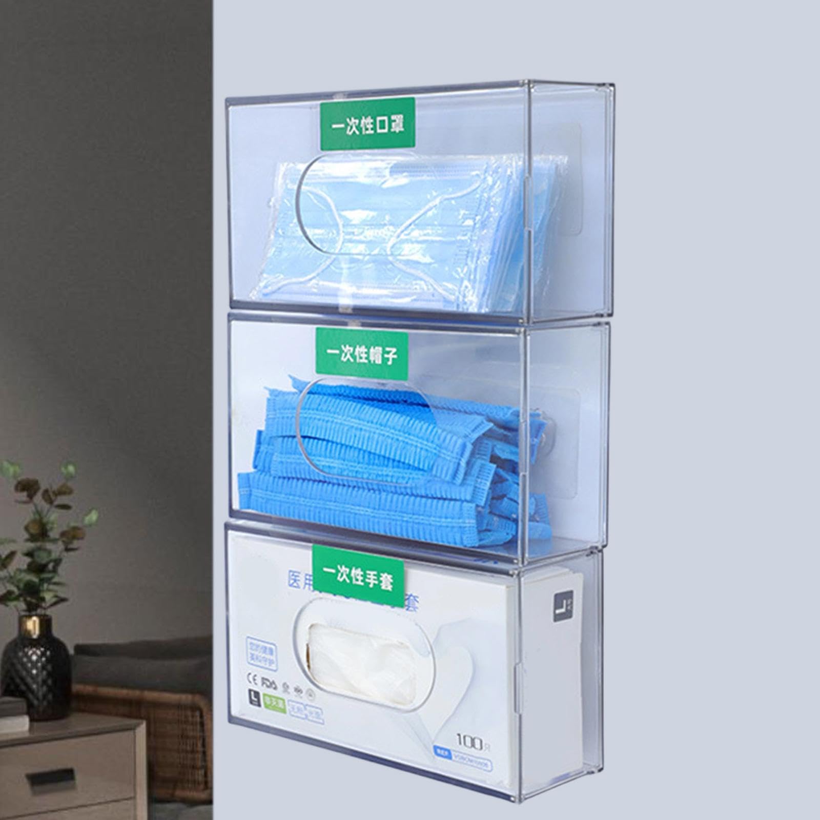 Gralara 3 Stück Handschuhspender Box Wandmontiert Aufbewahrungsbox Organizer Behälter PETG Material Transparent für Labor Küche Reinigung, 3 Stück