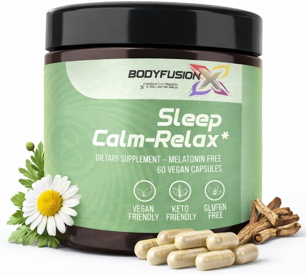 BodyFusionX Sleep Aid for Adults – Melatonin Free Nighttime Stress Support for Deep Rest & Next Day Energy – Ashwagandha KSM-66, L-Theanine & Lemon Balm – 60 Capsules