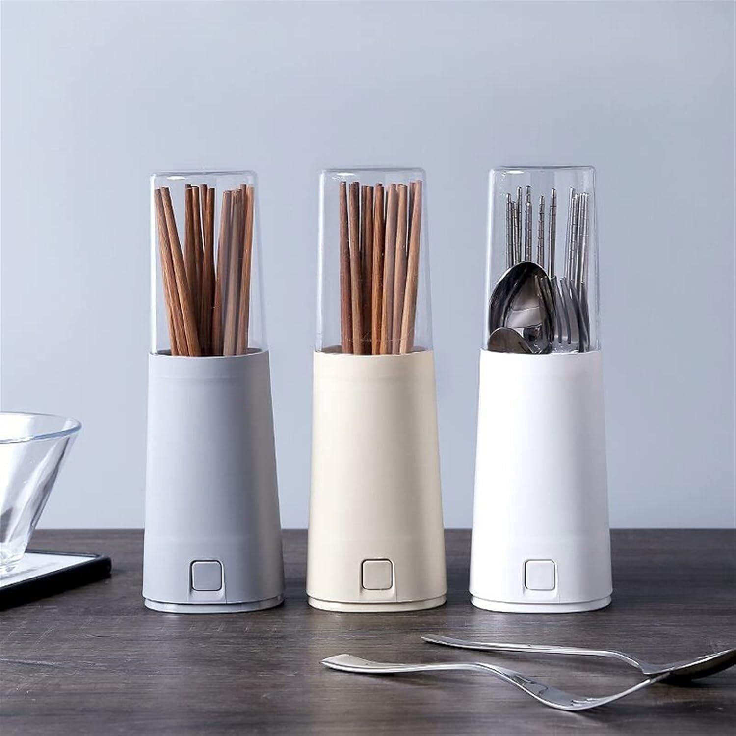 Utensil Holder,Chopsticks cage,Cutlery Storage Box with Lid Tableware Dust Drain Rack Pen Racks,