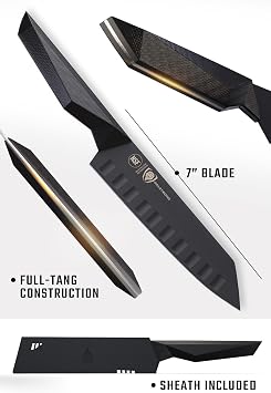 Dalstrong Santoku Knife - 7 inch - Shadow Black Series - Razor Sharp Kitchen Knife - Black Titanium Nitride Coated - High Carbon - 7CR17MOV-X Vacuum Treated Steel - Sheath - Vegetable - NSF Certified