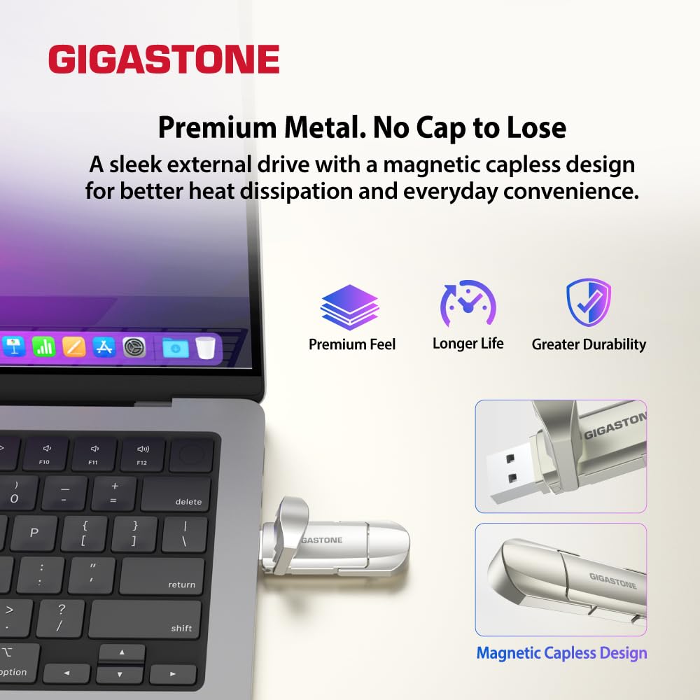 Gigastone SSD esterno 1TB, USB-A+C, fino a 500MB/s. Portatile per backup, compatibile con PS5, iPhone 16, MacBook, iPad, Xbox e Playstation. Supporta 4K 60fps ProRes, USB 3.2 Gen2