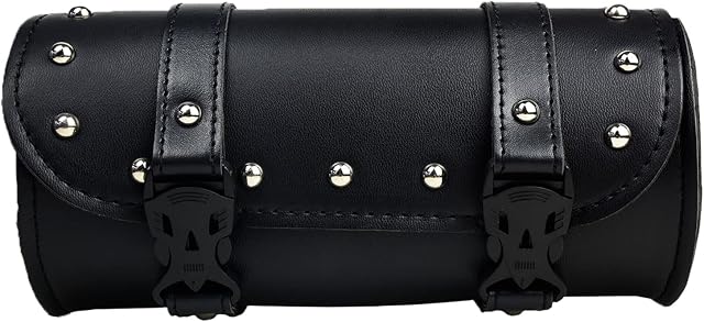 HDBUBALUS Universal Motorcycle Handlebar Tool Front Fit fork Roll Storage Sissy Bar Barrel Bag PU Leather Black