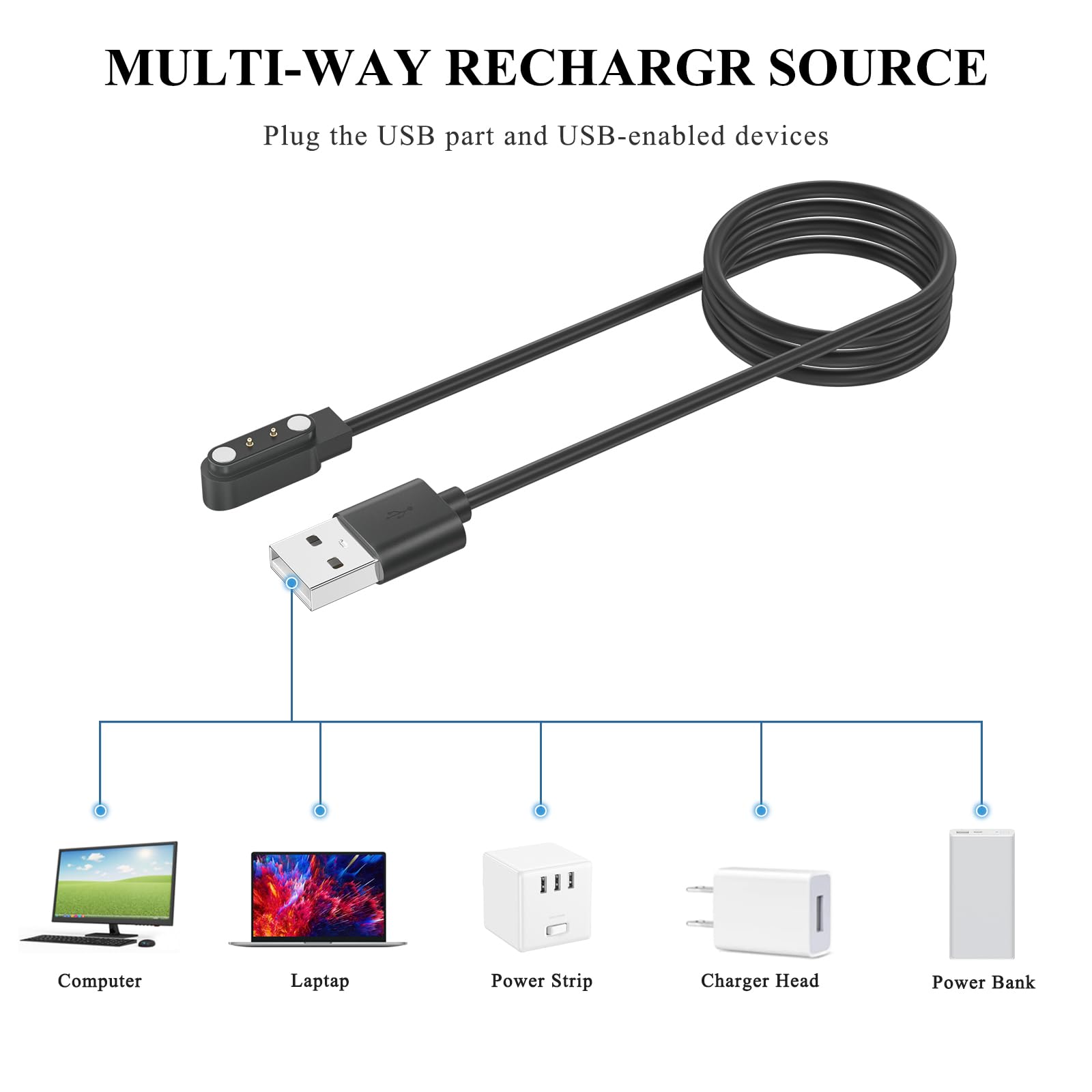 Zoye Magnetic Charger for YAMAY SW022, Magnetic Smart Watch Charger 2 pin 4mm - Image 4