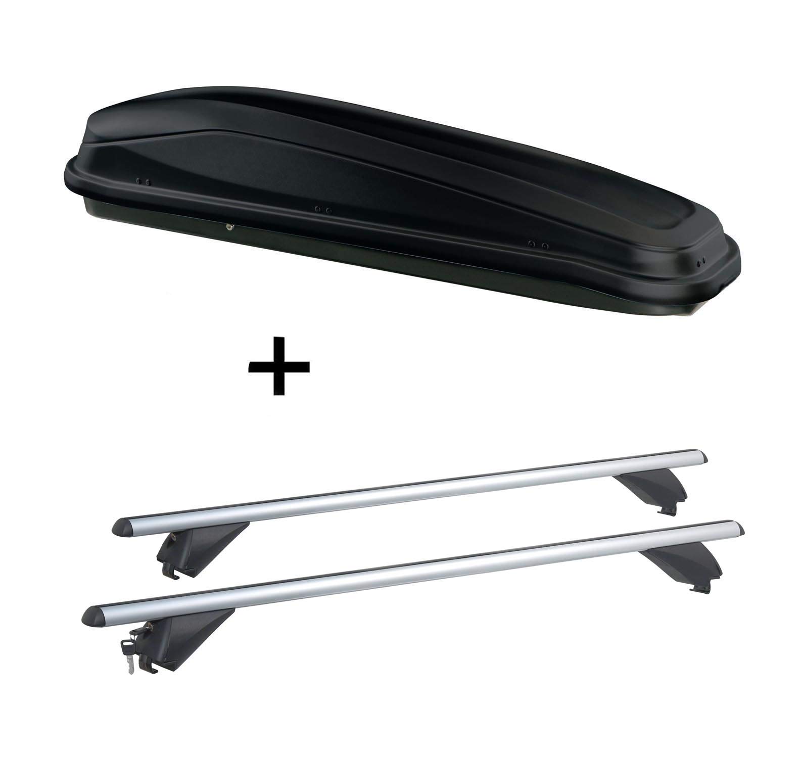 Dachbox JUEASY300 300 Liter schwarz + Alu Dachträger RB003 kompatibel mit Hyundai Tucson (5Türer) ab 2015
