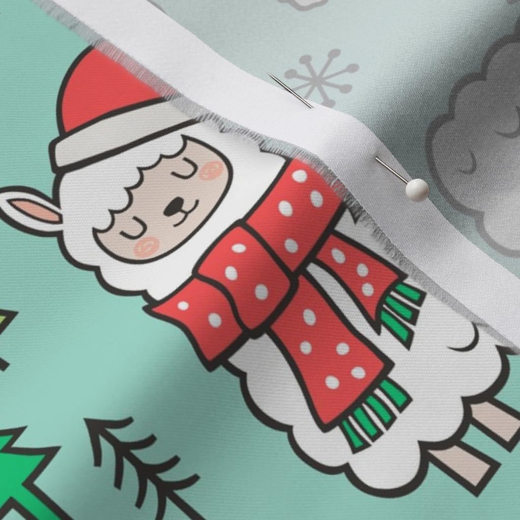 Spoonflower Fabric - Holidays Christmas Llamas Mint Green Llama Winter Trees Fall Printed on Organic Cotton Sateen Fabric by The Yard - Sewing Quilting Apparel Home Decor