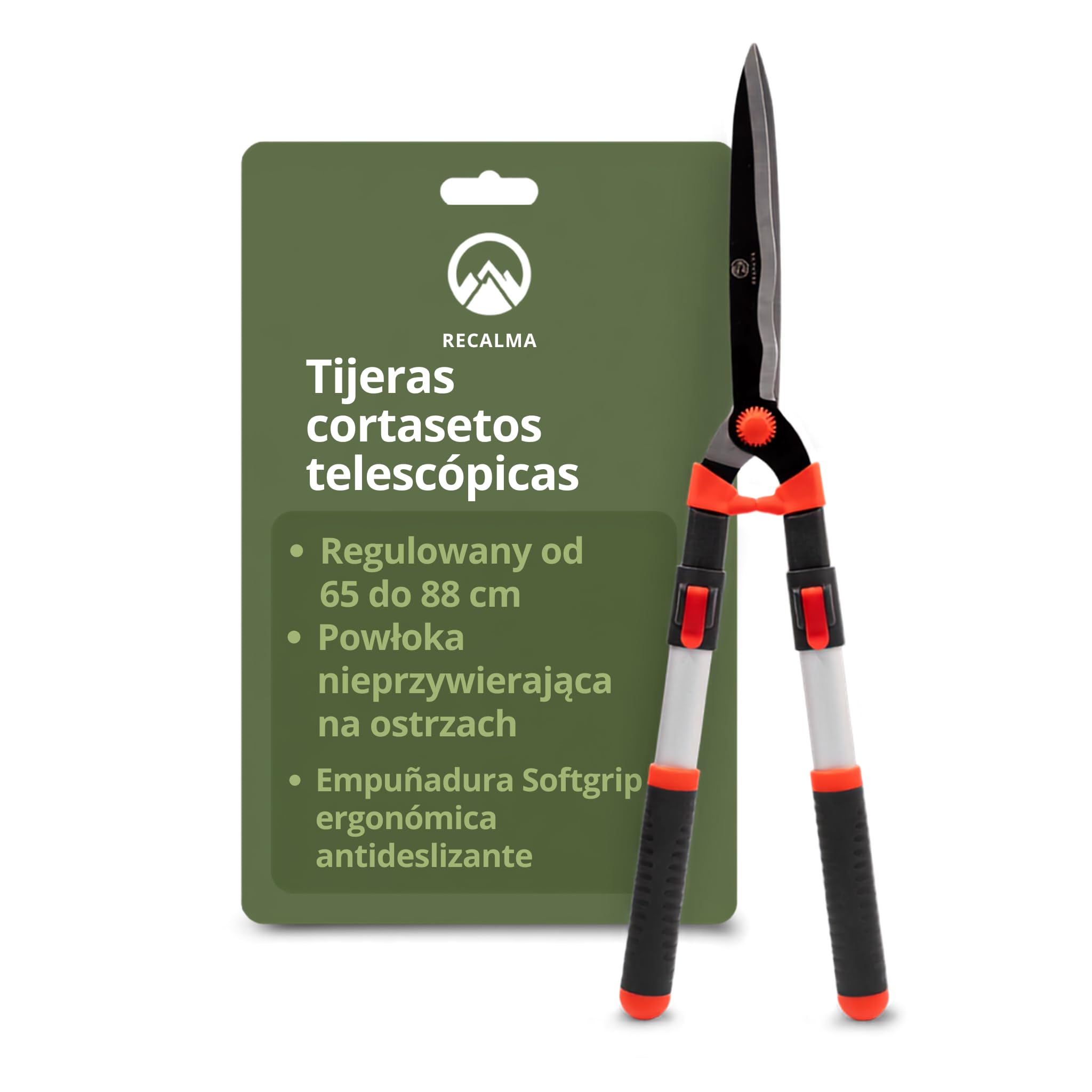 Tijeras telescópicas para setos, 65-85 cm, de alta calidad, con cuchillas de acero, tijeras de podar y arbustos, manual, color rojo/negro
