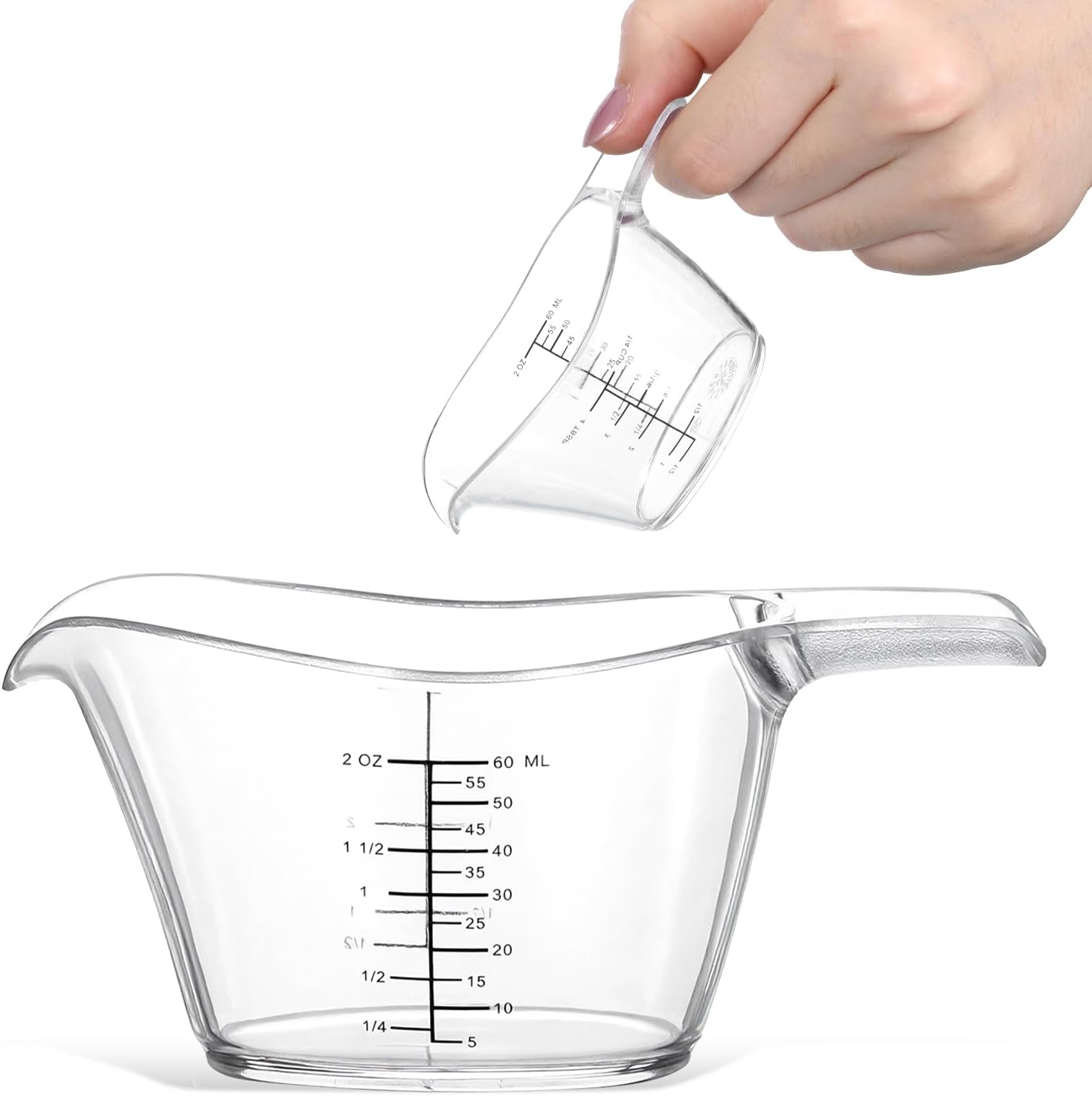 1/4 Cup Small Measuring Cups 2 oz Measuring Cup Clear Mini Measuringcup Easy-Read Scale for Kitchen, Resin, DIY, Beauty Mixing